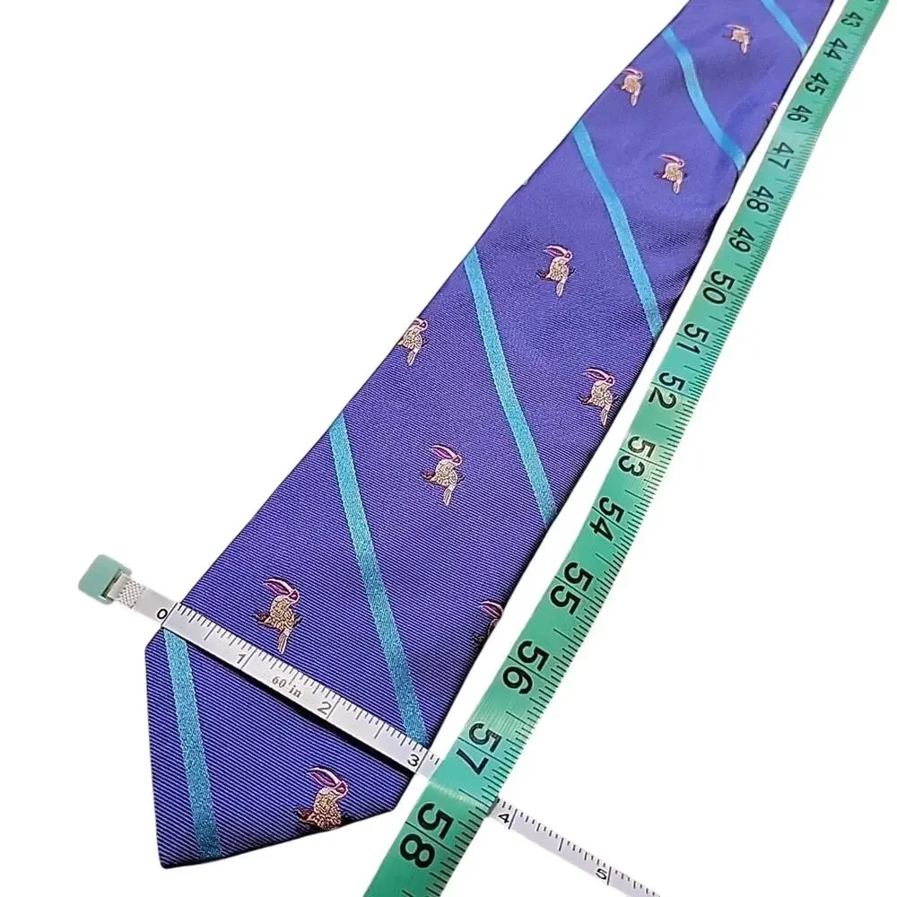 Ted Baker London Silk Neck Tie Mens Repp Purple Embroidered Birds Satin